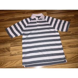 FootJoy FJ Gray White Stripe Short Sleeve‎ Men Polo Shirt L Large golf